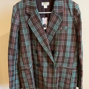Brown and Teal Plaid Blazer